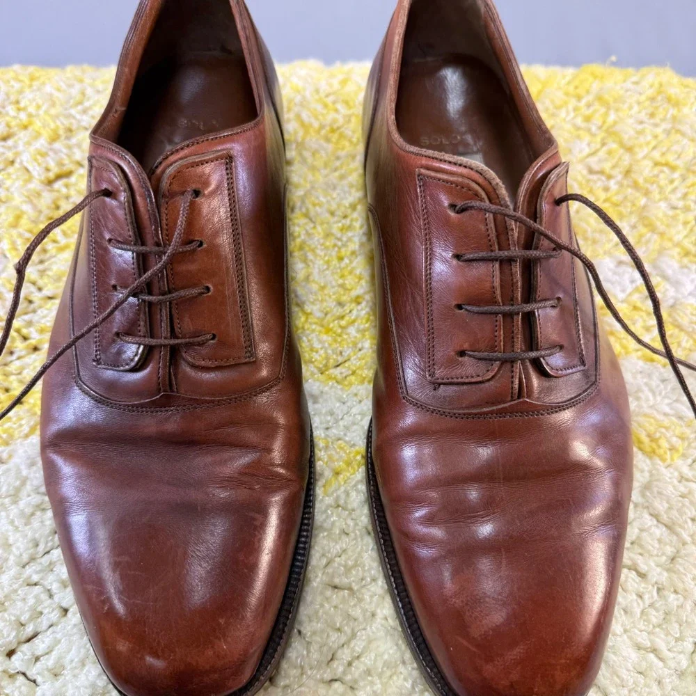 Bruno Magli Solo Mens Brown Leather Oxford Dress Shoes Made in Italy Siz 9 45326